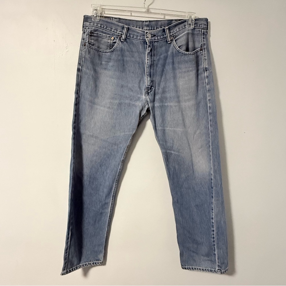 Levi Strauss 505 Mens Jeans 38x32 Light Wash Straight Fit Blank tab‎